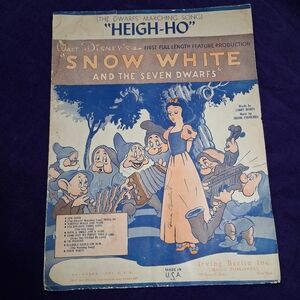 Vintage 1937 Sheet Music Heigh-Ho Snow White 7 Dwarfs Disney Irving Berlin RKO